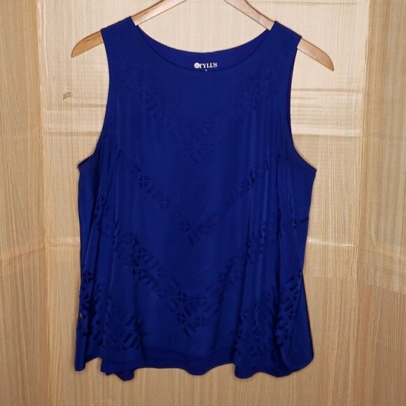 Cable & Gage Womens Royal Blue Asymmetrical Crochet Detail Oversized Top Small - Picture 1 of 8